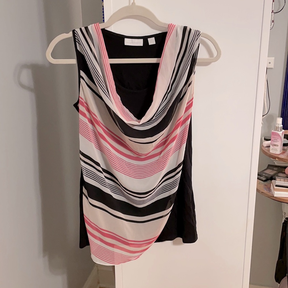 Pink black and white striped blouse